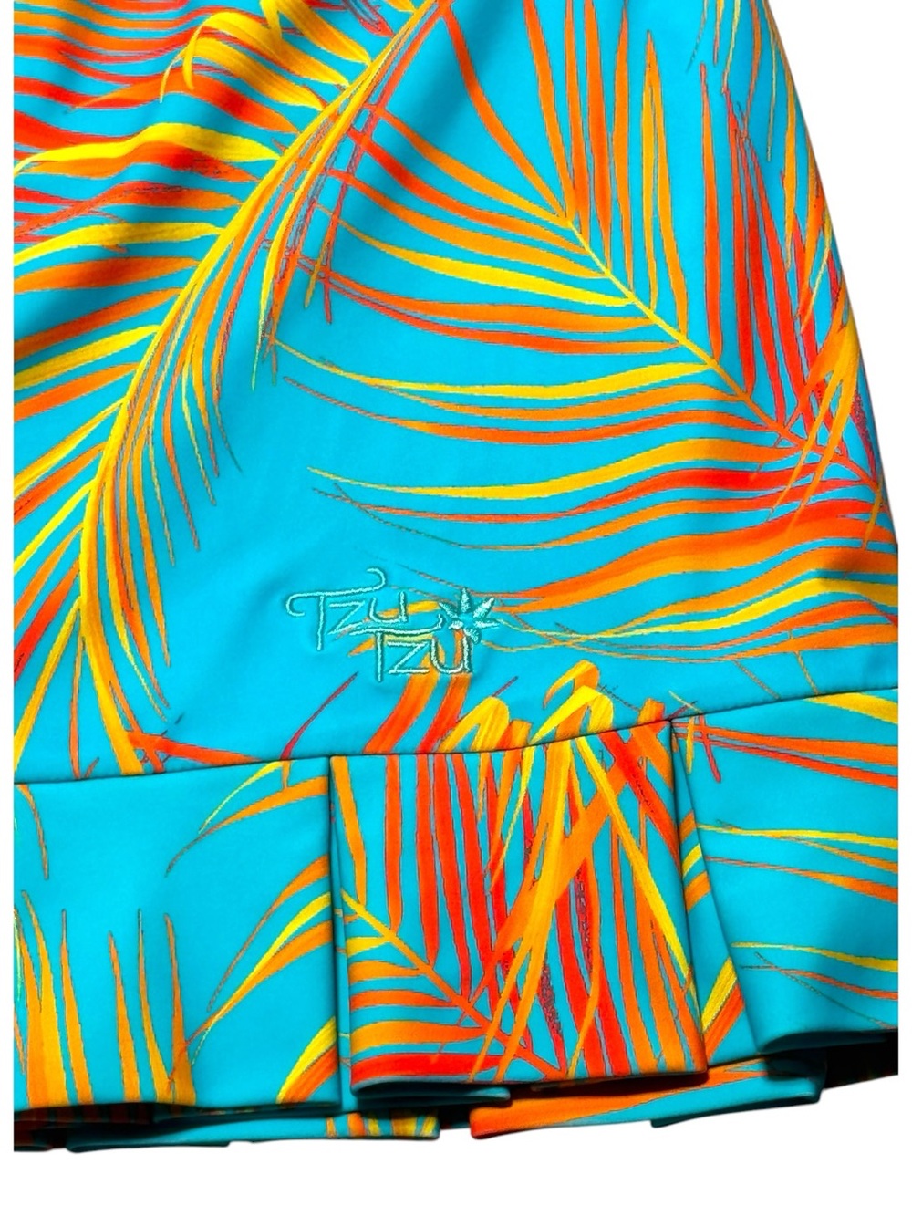 Tzu Tzu Womens Small Samba skort teal Tropical palm leaf print Athletic Golf - Picture 5 of 8